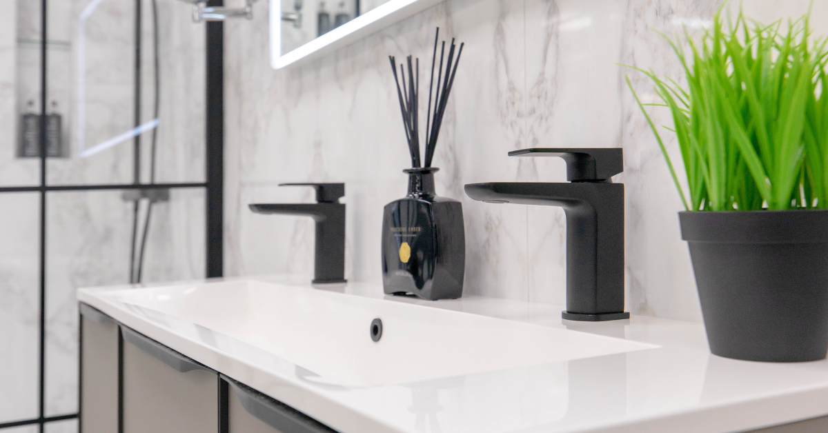 Ripples display ad image: contemporary bathroom with black fittings